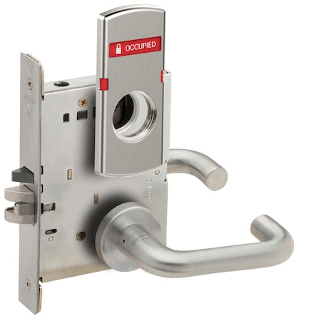 SCHLAGE Grade 1 Entrance Office Mortise Lock, Less Cylinder, 03 Lever, A Rose, Indicator with Text, Exterior L9050L 03A 626 L283-722